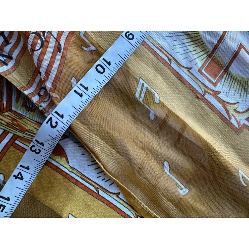 Vintage Religious Gold Sheer Scarf Doves Cross Musical Notes Oblong Korea